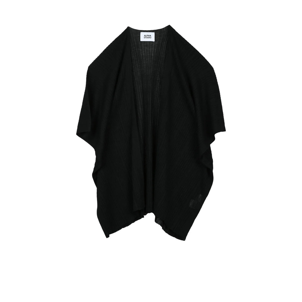 ALPHA STUDIO Black Viscose Polyester Open Cardigan